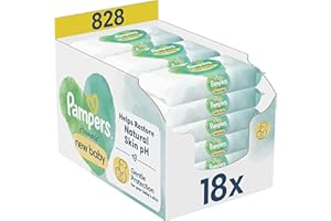 ‎PAMPERS Pampers Harmonie New Baby Chusteczki nawilżane 18 opakowania po 46 chusteczek = 828 chusteczek nawilżanych dla dzieci, pomagają zachować naturalne pH skóry