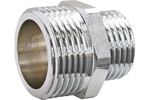 SOMATHERM FOR YOU, Mamelon laiton nickelé réduit double mâle 15/21-20/27, raccord durable pour eau chaude/froide, installation facile, compatible avec tous raccords filetés