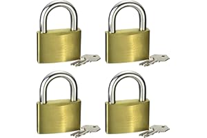 Werkzeyt Vorhangschloss 40 mm - 4 Stück - Gleichschließend - Körper aus Messing - Bügel aus Stahl - Mit 8 Schlüsseln / Vorhängeschlösser im praktischen Set / Bügelschloss / B34006, Gold