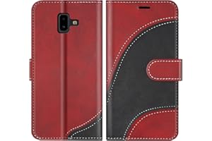 BoxTii Hülle für Samsung Galaxy J6 Plus 2018, PU Leder Handyhülle für Galaxy J6 Plus 2018, Ledertasche Klapphülle Schutzhülle mit Kartenfächer und Magnetverschluss, Rot