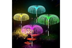 FOHIL Lampy solarne do ogrodu, 4 sztuki, solarne lampy ogrodowe, światłowodowe, 7 kolorów LED, zmieniające się wodoszczelne, lampy solarne do ogrodu, na taras, trawnik