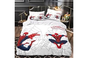 AUUSDA Spider-Man Funda Nórdica Estampada Superheroes Design Precioso Patrón para Niños Niños Niñas Funda De Edredón De Microfibra + Fundas De Almohada Single（135x200cm）