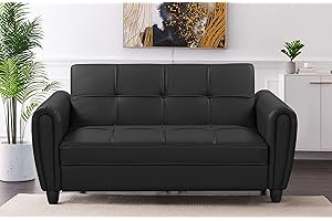 Visco Therapy Zinc PU Leather Black 2STR Sofa Bed with Hidden Storage. Living Room Furniture. (Black, 2 Seater)