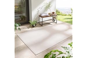 ‎TARACARPET Taracarpet In- & Outdoor Teppich Wetterfest Wohnzimmer Balkon Küchenteppich Flachgewebe sisaloptik meliert Einfarbig Uni Creme Weiss 140x200 cm