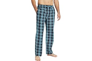Jveyvth Mens Pyjama Pants 100% Cotton Plaid Sleep & Lounge Pants, PJ Bottoms with Pockets and Button Fly