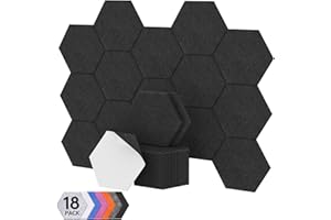 18-pak sześciokątnych paneli akustycznych, TONOR 30x26x1cm wysokiej gęstości panele dźwiękoszczelne do ścian, dźwięk głuchy izolacja leczenie pianki panel do studia, biura, domu Czarne