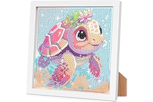 RICUVED Diamond Painting for Kids, Cute Turtle Diamond Art Kits with Wooden Frame, Full Drill Diamond Painting Animal Art Crafts Easy Kits for Girls Boys 7x7 in