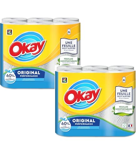 Essuie Tout Blanc Auchan Prix Papier Essuie-Tout Okay Original - Lot De 12 Rouleaux (2x6) - Blancheur Et Résistance - Économique Pour La Cuisine Et La Maison