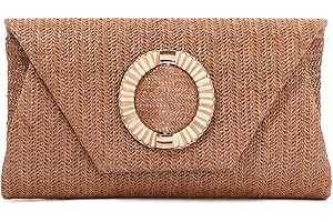 BWBIKE Bolso de Mano Tejido de Rrafia para Mujer - Elegante Bolso Bandolera de Paja para Verano, Playa, Bodas y Fiestas Formales, Bolso de Mano Tipo Sobre con Cadena Extraíble