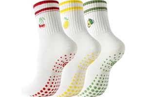 BISOUSOX Chaussettes Yoga Antidérapantes Femme Coton Chaussette Pilates Femme Cadeau pour Mère 3 Paires