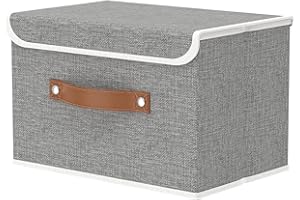 OUTBROS Cajas Almacenaje Lavable, Cubos de Ropa, Cesta de Almacenamiento Plegable, Juegos de Organizadoras con Tapa y Asa, Contenedores de Tela para Ropa, 38 x 25 x 25 cm, 1 unidades, Gris