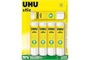 UHU Stic - Bâton de Colle Sans Solvants - Colle Enfant, Loisirs Créatifs, Bureau, Maison, École - Blanche - Fournitures de Bureau - Lot de 5 Stics de 21 g