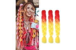 WoWCFyyds 24'' Jumbo Braiding Hair Extensions Ombre Jumbo Braids Extensions Hair 3Packs Kanekalon Hair Afro Box Braids Coloured Hair Extensions for Braiding(red to yellow)