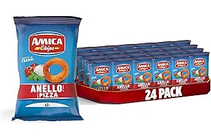 AMICA Chips | Patatine Anello al Gusto Pizza, Snack di Mais Cotto al Forno, Con Olio di Semi di Girasole, 24 Pezzi x 40 gr