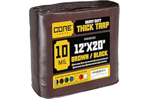 Core Tarps bache de Protection Exterieur (190 g/m²|12′ X 20′ | 3.65m X 6.1m | Marron/Noir) 10 Mil Haute résistance,bâche de Couverture, Bâche étanche–bâche de Protection avec œillets