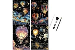 ShipeeKin 4x luminosos imágenes para rascar scratch art, 290 x 210 mm papel de pared cuadros rascadores con juego de herramientas (Globo aerostático)