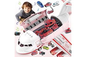 DOLOOWEE Aerei Giocattolo - Set da Gioco per Auto Aereo da Trasporto Cargo - 12 Pezzi Aereo Giocattolo da Costruzione per Macchinine, Regali per Ragazzi e Ragazze, Aereo Giocattolo con Luci e Suoni (Rosso)