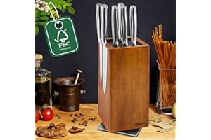 Fimaten Bloc couteau magnétique sans couteaux, Pivotant à 360 Porte-couteaux magnétique en bois d'acacia, Universel Bloc Bois Range Couteaux avec insert, Magnétique Bloc Couteaux Cuisine, 25x11,5cm