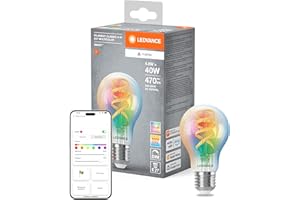 LEDVANCE SMART+ MATTER LED-Lampe, kompatibel mit Google, Alexa, Apple, Weißglas, 4,8W, 470lm, E27, Farblicht & Weißlicht, App- oder Sprachsteuerung, bis zu 15.000 Std. Lebensdauer, single pack