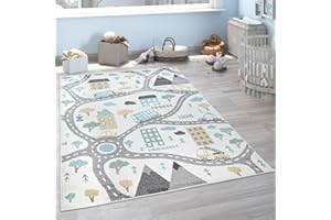 ‎PACO HOME Paco Home Dywan Dzieci璚y Dywan Do Pokoju Dzieci璚ego Pastelowy Ch這piec Dziewczynka Auta Kremowy Petrolowy Szary 草速y Ulica Dom Antracyt, Rozmiar:120x160 cm