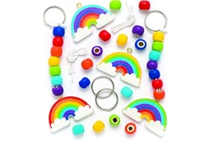 Baker Ross Kits de porte-clés et de breloques pour sac en bois arc-en-ciel que les enfants pourront décorer - Kits d'arts et loisirs créatifs amusants pour enfant (Lot de 4)