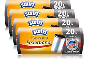 ‎SWIRL Swirl Fixierband-Müllbeutel, 20 Liter, 4 Rollen mit je 15 Beuteln, Anthrazit