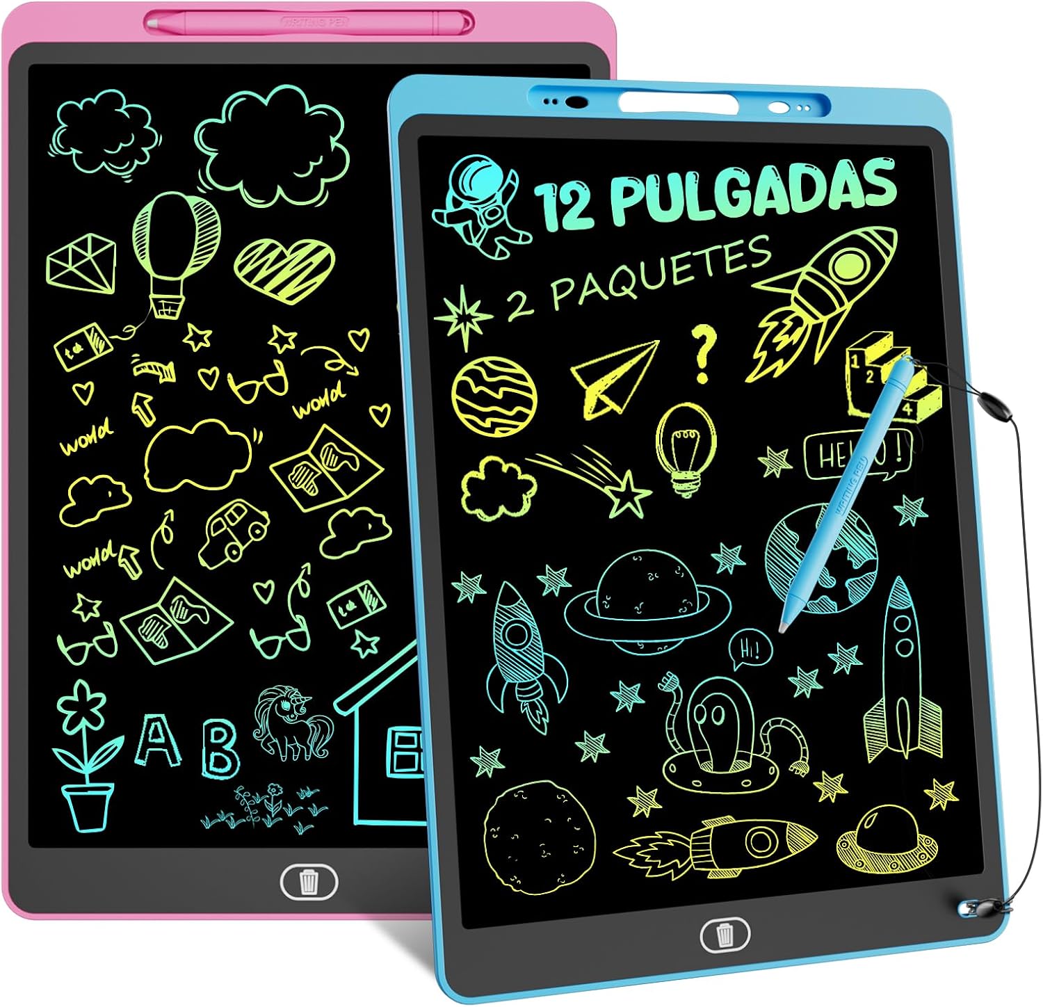 12 Pulgadas 2 Packs Tableta Escritura LCD Color, Electight Tablet Escritura Pantalla Colorido Infantil, Juguetes Educativo Niños con Borrable y Bloqueo Función, para el Hogar, Rosa+Azul