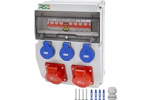 RSE Distribuidor de corriente de montaje para pared con cable completo 32 A 16 A 230 V con enchufe CEE IP65, 12. 1 x 32 A, 1 x 16 A, 3 x 230 con LS