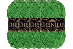BAMBOOMN JubileeYarn. Ovillo de chenilla, peso peinado, 100 g/madeja, serpentina, terciopelo verde bosque trébol, ovillo para ganchillo y punto, 4 madejas