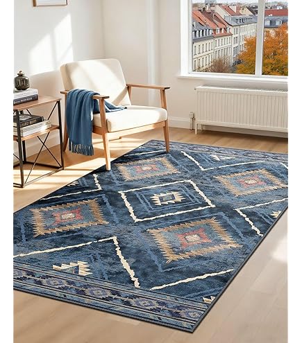 IKEA NÖVLING ノーヴリング ラグ ダークブルー128x195 cm NÖVLING rug, low pile, dark blue/yellow-brown, 4'2