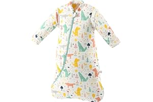 SFREEBO Kids Baby Sleeping Bag 3.5 Tog with Detachable Long Sleeves Winter Animal Wolf Cotton Toddler Baby Sleeper Swaddles Front Double Zipper Baby Grow Bag 12-24 Months