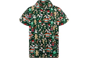 King Kameha Funky Chemise-Hawaienne Noël Homme Coupe-Régulière Manche-Courte Père-Noël X-Mas Pain-D'épices Unisexe