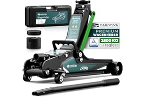 ‎CARGO VA INTELLIGENT VEHICLE ACCESSORIES Wagenheber hydraulisch 2,5T – TÜV – 85-380mm Hub – flach für tiefergelegte Autos – Rangierwagenheber inkl. Gummiauflagen [Koffer]