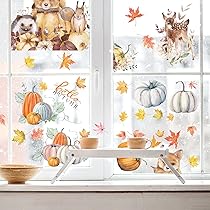 SLWOO Fensterbilder Herbstdeko - 147 Stück Herbst-Sticker Mit Ahornblatt & Tieren