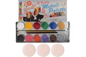 ‎EULENSPIEGEL Eulenspiegel 212004 - Profi-Aqua Schminke, 12 Farben, 2 Profi-Pinsel, Metall-Palette