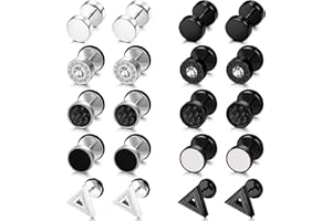 KALVICA 10 Pairs of Stainless Steel Earrings Men and Women Black Earrings Hypoallergenic Round Earrings Unisex Huggie Pierced Earrings Personalized Earrings Silver Black