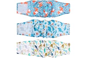 Lyneun Lot de 3 Couches lavables pour Chien mâle, Bandes ventrales réutilisables, sans Fuite, Culottes réglables pour Incontinence pour Chien mâle, pour Une miction excitable, marquage Masculin (M)