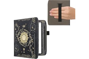 kwmobile Etui kompatybilne z Pocketbook Era/Era Color - pokrowiec ze skóry PU z zamknięciem magnetycznym, pasek, przednia kieszeń, karta tarota, ciemnoniebieski/żółty/czarny