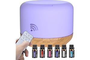 OLIUDIFF Difusor Aceites Esenciales,Difusor de Aromas Difusor de Aromaterapia con 6 x 10ml Aceites Esenciales, Difusores de Aceite Perfumado con LED de 7 Colores (Blanco-1)