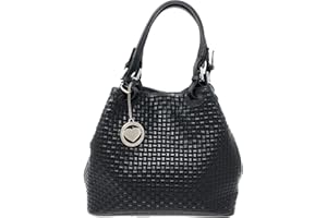 Chicca Borse Borsa a Mano con Tracolla da Donna Realizzata in Vera Pelle Stampa Intrecciata Made in Italy - 34x29x18 Cm