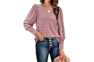 Aokosor Long Sleeve Tops Women Puff Sleeve Jumpers Ladies Lightweight Loose Sweatshirt