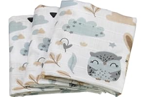 CLEVERE KIDS BABY-COLLECTION Clevere Kids Lot de 3 bavoirs, certifiés Öko-Tex 100, 35 x 35 cm, 100 % coton, lavables à 60 °C (lapin et chouette)