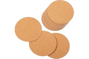 Larrel Lot de 24 dessous de verre autocollants en liège - Ronds - Rétro - 8 x 8 x 1 cm - Résistants à la chaleur - En liège - Pour le thé, le café, les cocktails et les accessoires de bar