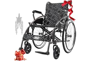 ‎VOCIC VOCIC Rollstuhl faltbar leicht bis 150KG,17KG Faltbarer Outdoor Rollstuhl,Doppelbremsen Transportrollstuhl klappbar mit Selbstantrieb für Erwachsene,Pannensicher Reifen (Hellgrau)