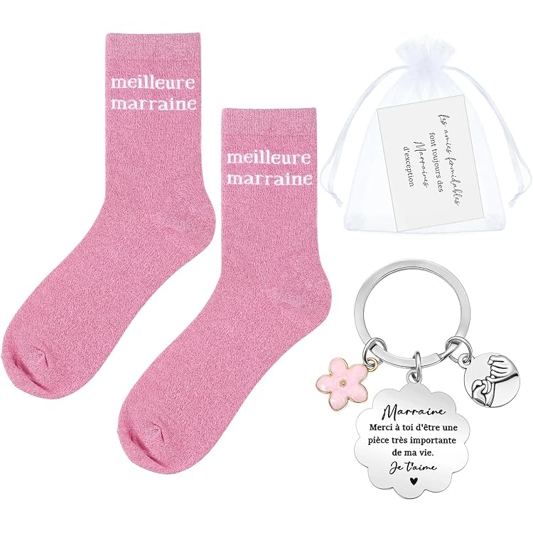 Coffret Cadeau Demande Marraine - Chaussettes Paillettes, Carte, Bracelet, Sac - Pour Baptême