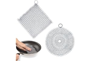 BELIHOME Gusseisen Reiniger, 2 Stücke Gusseisenreiniger Dutch Oven Gusseisenreiniger Ringreiniger, Kettennetz-Schrubber mit Schrubber Reinigungsset Grillreinigungs-Werkzeuge für Grillpfannen oder Woks