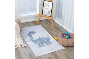 Livabliss Dinosaur Washable Kids Rug - Childrens Rugs for Bedroom 80x150 cm, Machine Washable Animal Rug for Girls and Boys Bedroom, Playroom and Nursery Rugs - Girl, Boy, Baby, Kids Carpet, Cream