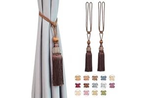 Pretty Jolly 2 Pack Mesh Ball Tassel Curtain Tiebacks European Vintage Style Curtain Holdbacks Handmade Braided Rope Decorative Drape Tie Backs for Home and Office Window Drapery (Deep Coffee)