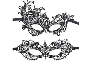 IRYNA 2 Pcs Venetian Carnival Masks - Sexy Black Lace Half-Face Masks for Women's Masquerade Ball Fancy Dress