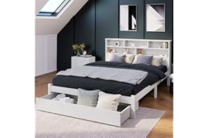 Ctastay Doppelbett mit Schubladen und Lattenrost, Bücherregal Jugendliche und Erwachsene Kinderbett (140x200 cm)